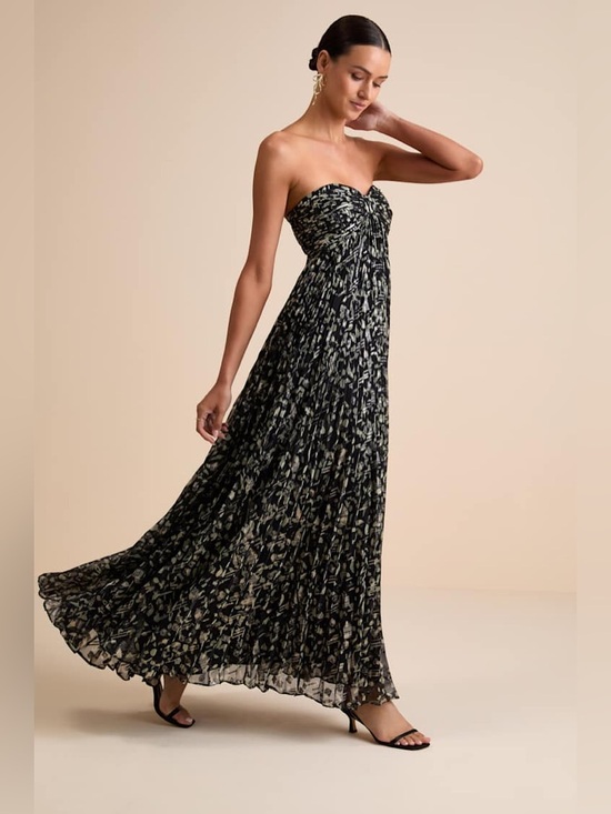 Lulus Dresses & Skirts - LULU’S Lynwen Black Abstract Pleated Strapless Maxi Dress